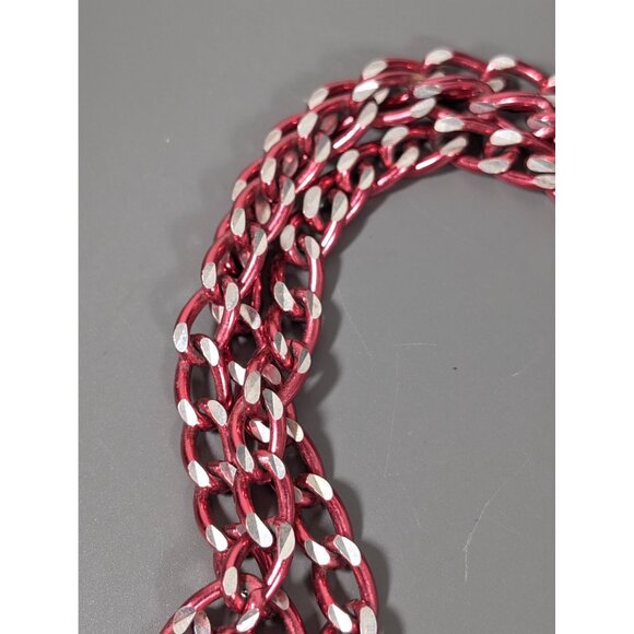 Vintage Pink Silver Tone Curb Cuban Multi Chain Layer Necklace 26" - Picture 8 of 9